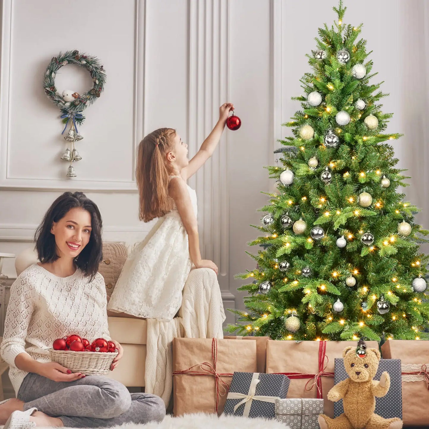 Deluxe 5FT Pre-Lit Christmas Tree with 250 Warm White LEDs & 850 Branch Tips – Elegant Holiday Centerpiece